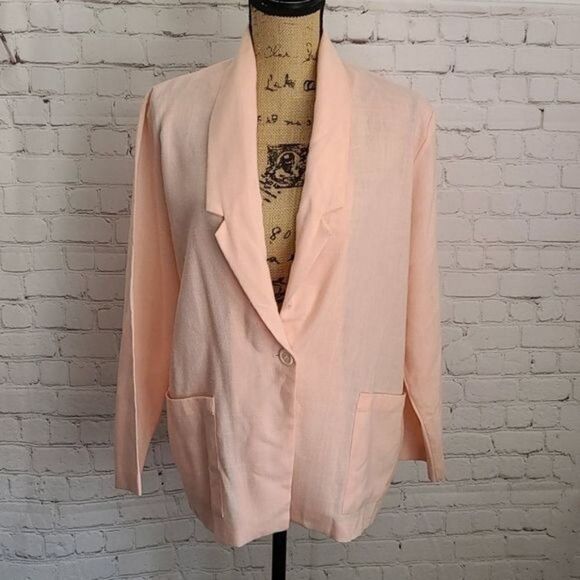 Vintage 80s Salmon Pink Lightweight Blazer Classic Career - Picture 3 of 15